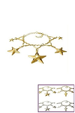 PACK OF 12 TRENDY ASSORTED COLOR STAR AND CROSS CHARM BRACELET