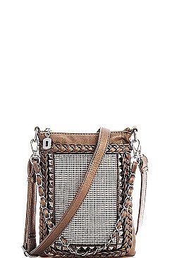 STYLISH RHINESTONE AND STUDDED CROSSBODY BAG WITH TWO STRAPS
