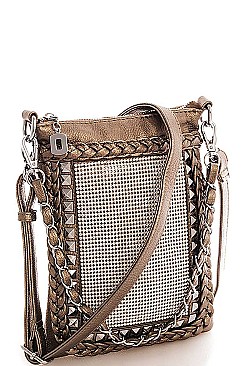 STYLISH RHINESTONE AND STUDDED CROSSBODY BAG WITH TWO STRAPS