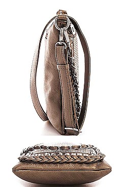 STYLISH RHINESTONE AND STUDDED CROSSBODY BAG WITH TWO STRAPS