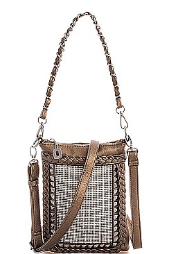 STYLISH RHINESTONE AND STUDDED CROSSBODY BAG WITH TWO STRAPS