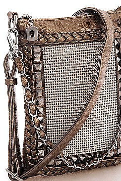 STYLISH RHINESTONE AND STUDDED CROSSBODY BAG WITH TWO STRAPS