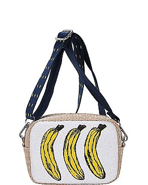 NATURAL WOVEN TRIPLE BANANA PRINT CROSSBODY BAG JYBGS-81786