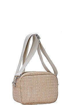 NATURAL WOVEN TRIPLE BANANA PRINT CROSSBODY BAG JYBGS-81786