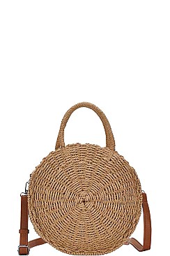 DESIGNER FASHION STRAW WOVEN CIRCLE CROSSBODY BAG