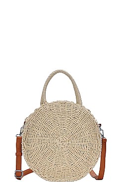 DESIGNER FASHION STRAW WOVEN CIRCLE CROSSBODY BAG