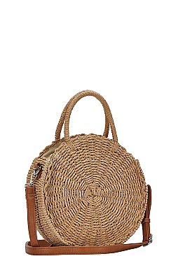 DESIGNER FASHION STRAW WOVEN CIRCLE CROSSBODY BAG