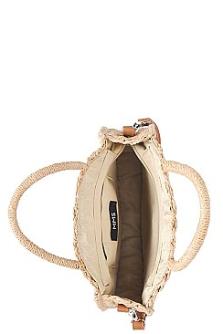 DESIGNER FASHION STRAW WOVEN CIRCLE CROSSBODY BAG
