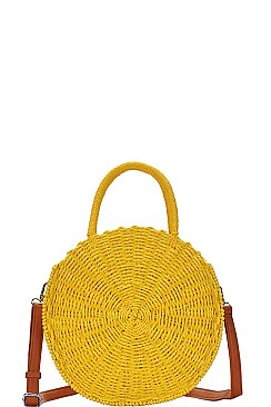 DESIGNER FASHION STRAW WOVEN CIRCLE CROSSBODY BAG