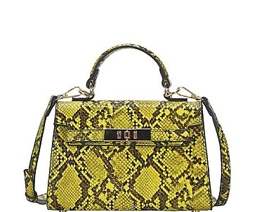 HOT TRENDY PYTHON SKIN TEXTURED MINI SATCHEL WITH LONG STRAP