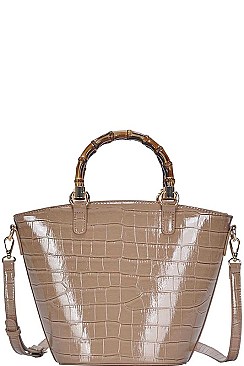 GLOSSY SNAKE PATTERN TOTE BAG WITH LONG STRAP