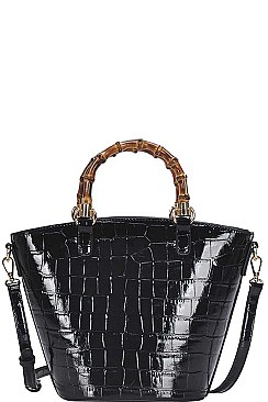GLOSSY SNAKE PATTERN TOTE BAG WITH LONG STRAP