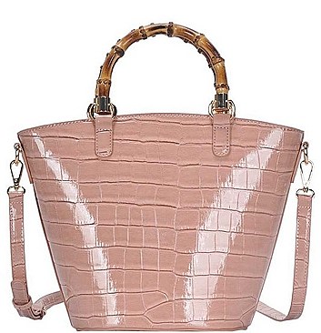 GLOSSY SNAKE PATTERN TOTE BAG WITH LONG STRAP
