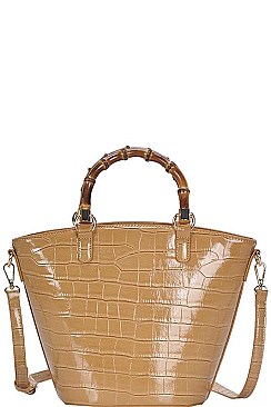 GLOSSY SNAKE PATTERN TOTE BAG WITH LONG STRAP
