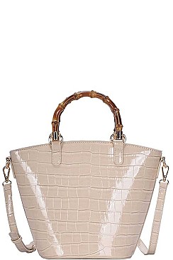 GLOSSY SNAKE PATTERN TOTE BAG WITH LONG STRAP