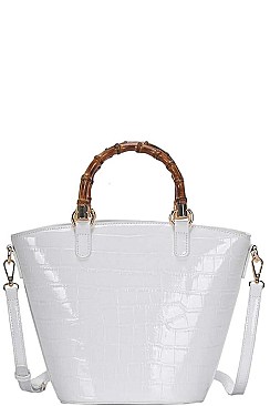 GLOSSY SNAKE PATTERN TOTE BAG WITH LONG STRAP