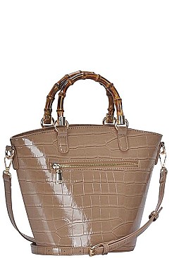 GLOSSY SNAKE PATTERN TOTE BAG WITH LONG STRAP