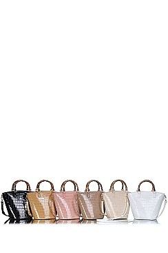 GLOSSY SNAKE PATTERN TOTE BAG WITH LONG STRAP