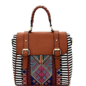 MMS Aztec & Stripe Print Convertible Backpack MH-BGS15730