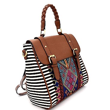 MMS Aztec & Stripe Print Convertible Backpack MH-BGS15730