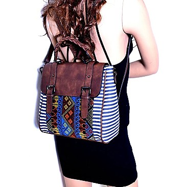 MMS Aztec & Stripe Print Convertible Backpack MH-BGS15730