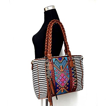 BGS4019-LP Aztec & Stripe Print Tote