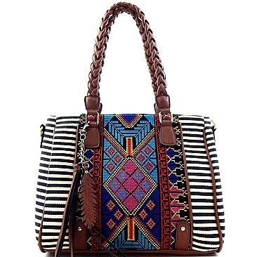 BGS4019-LP Aztec & Stripe Print Tote