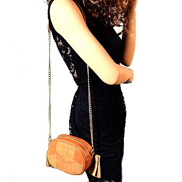 TASSEL PATCHWORK MMS LEATHER SUEDE CROSS BODY CAMERA BAG