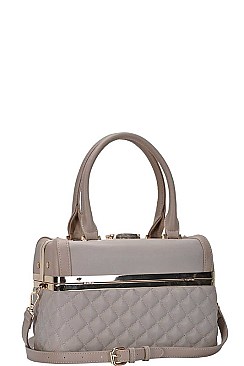 QUILT STRUCTURED SATCHEL WITH LONG STRAP