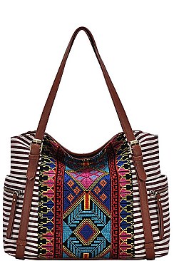 STYLISH VEGAN LEATHER AZTEC STRIPED CHIC TOTE BAG JYBGT-77470