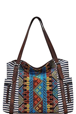 STYLISH VEGAN LEATHER AZTEC STRIPED CHIC TOTE BAG JYBGT-77470