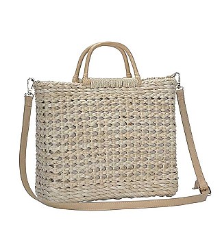 CHIC STRAW DESIGN HANDLE TOTE BAG