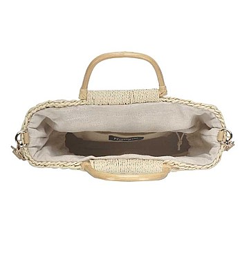 CHIC STRAW DESIGN HANDLE TOTE BAG