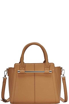 LEATHERETTE SATCHEL BAG WITH LONG STRAP