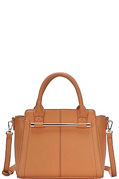 LEATHERETTE SATCHEL BAG WITH LONG STRAP