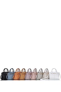 LEATHERETTE SATCHEL BAG WITH LONG STRAP
