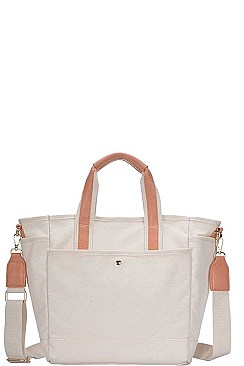 2IN1 DESIGNER CANVAS FABRIC SATCHEL WITH LONG STRAP