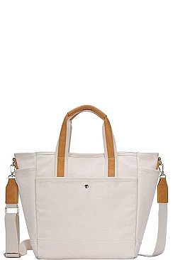 2IN1 DESIGNER CANVAS FABRIC SATCHEL WITH LONG STRAP
