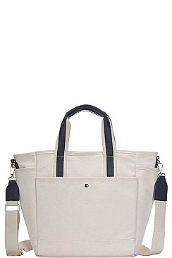 2IN1 DESIGNER CANVAS FABRIC SATCHEL WITH LONG STRAP