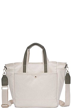2IN1 DESIGNER CANVAS FABRIC SATCHEL WITH LONG STRAP