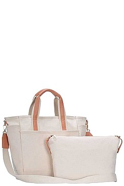 2IN1 DESIGNER CANVAS FABRIC SATCHEL WITH LONG STRAP