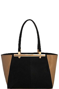 STYLISH SMOOTH TEXTURED PU LEATHER TWO TONE DESIGNER TOTE JYBGW-1557