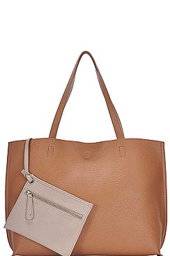 DESIGNER CHIC REVERSIBLE TOTE BAG WITH COIN PURSE