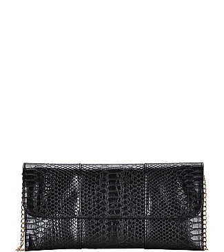 STYLISH CROCO TEXTURED PU LEATHER CLUTCH WITH CHAIN JYBGW-81119