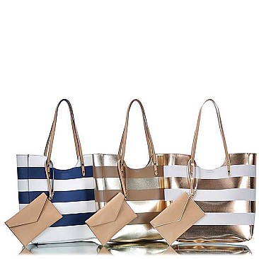 2in1 STYLISH SMOOTH GLOSSY STRIPED FASHION TOTE BAG JYBGW-81960