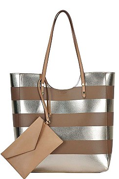 2in1 STYLISH SMOOTH GLOSSY STRIPED FASHION TOTE BAG JYBGW-81960
