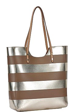 2in1 STYLISH SMOOTH GLOSSY STRIPED FASHION TOTE BAG JYBGW-81960