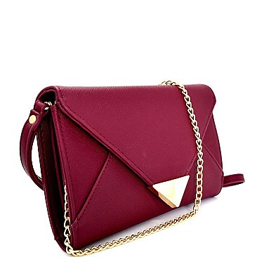 BGW0959-LP Madison West Triangular Metal Buckle Saffiano Versatile Cross Body Clutch