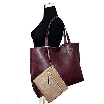 Reversible Shopping Tote with External Pouch