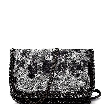 BGW48830-LP Madison West Hematite Chain Accent Quilted Clutch Cross Body